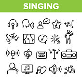 Collection Different Singing Icons Set Vector