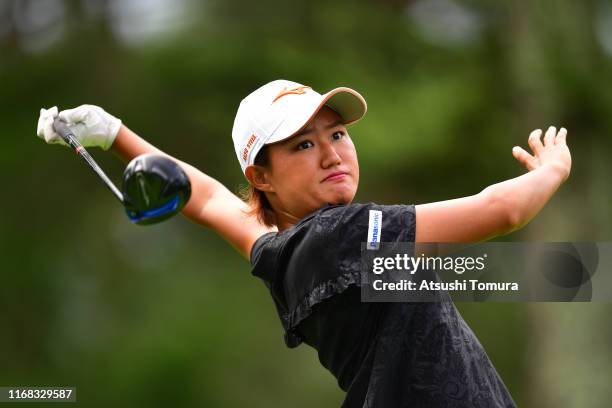 Mao Nozawa of Japan hits her tee shot on the 5th hole during the first round of Karuizawa 72 Golf Tournament at Karuizawa 72 Golf North Course on...