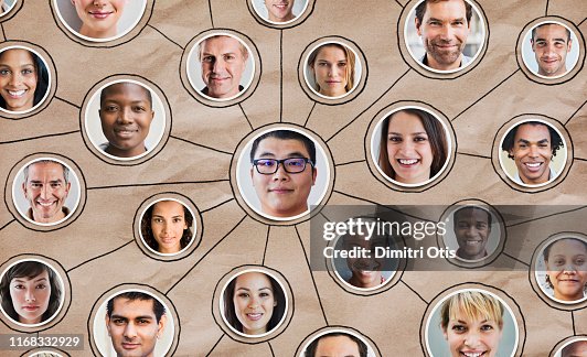 Portrait Badge Stickers Multiracial Faces Connected One Is Centre High ...
