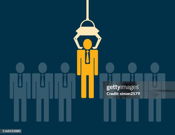 stockillustraties, clipart, cartoons en iconen met klauw kraan oppakken van zakenman - klauw-lichaamsdeel-van-dieren