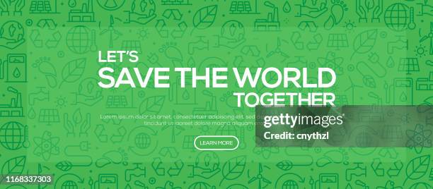 save the world together - green pattern style web banner design - sustainability stock illustrations