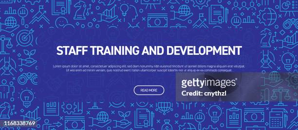 staff training and development concept - business related seamless pattern web banner - learning objectives icon stock illustrations