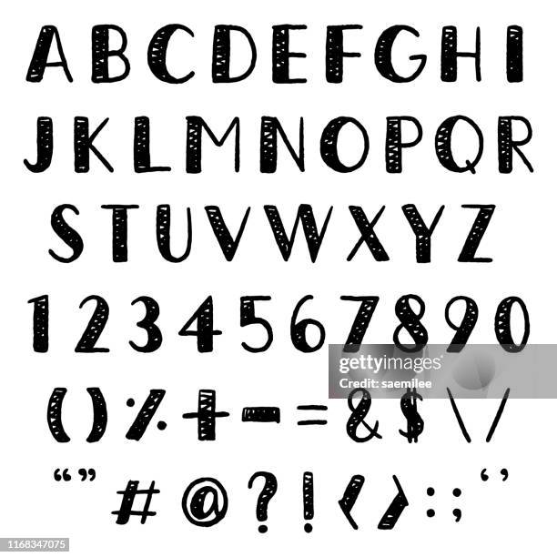 hand drawn alphabet font - pen and marker drawing stock illustrations