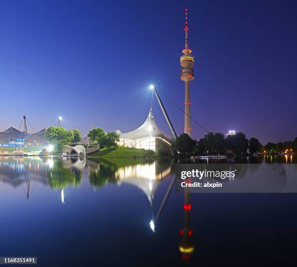 panorama do parque olímpico em munich - parque-olímpico-local - fotografias e filmes do acervo