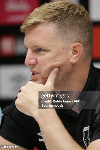 Manager Eddie Howe of Bournemouth during a press conference at Vitality Stadium on August 16, 2019 in Bournemouth, England.