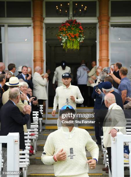 England captain Joe Root strides onto the field with their team mates before the third day of the 2nd Test Match between England and Australia at...