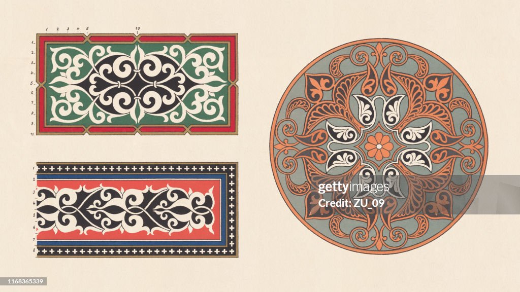 Neo-Moorish and Neo-Arabic ornaments, chromolithograph, published in 1881