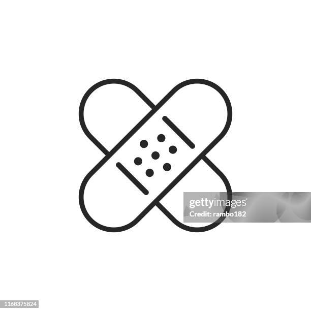 ilustrações de stock, clip art, desenhos animados e ícones de band aid line icon. pixel perfect. for mobile and web. editable stroke. - penso rápido