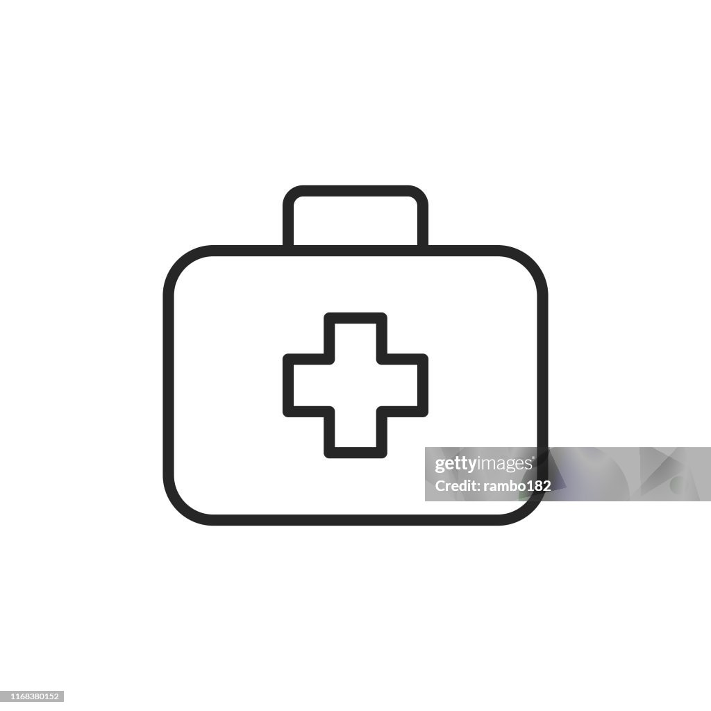 Eerste hulp kit lijn icoon. Pixel perfect. Voor mobiel en Internet. Bewerkbare lijn.