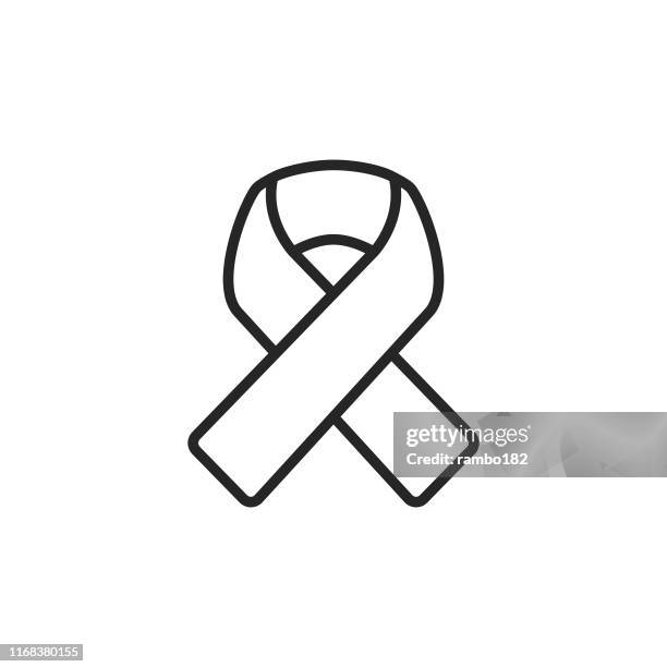 ribbon line icon. pixel perfect. for mobile and web. editable stroke. - cancer ribbon stock illustrations