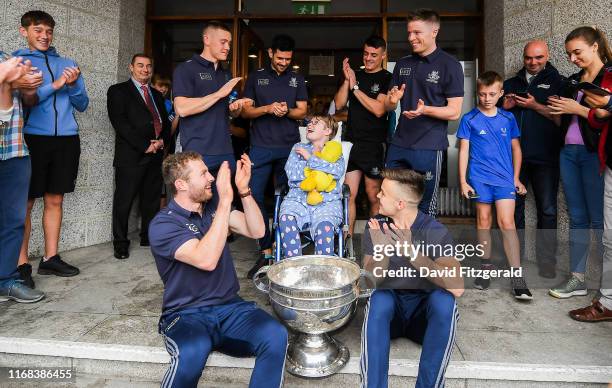 Dublin , Ireland - 15 September 2019; Mary Rose O'Connell, age 12, from Co Waterford pictured with Dublin players, back row, from left, Con...