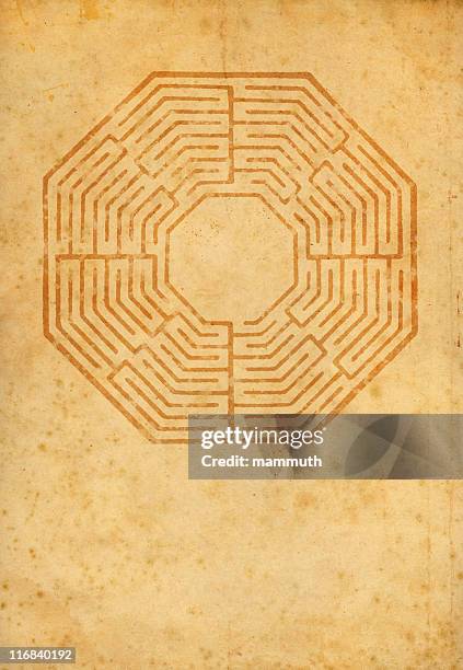 old labyrinth map - textured effect stock illustrations