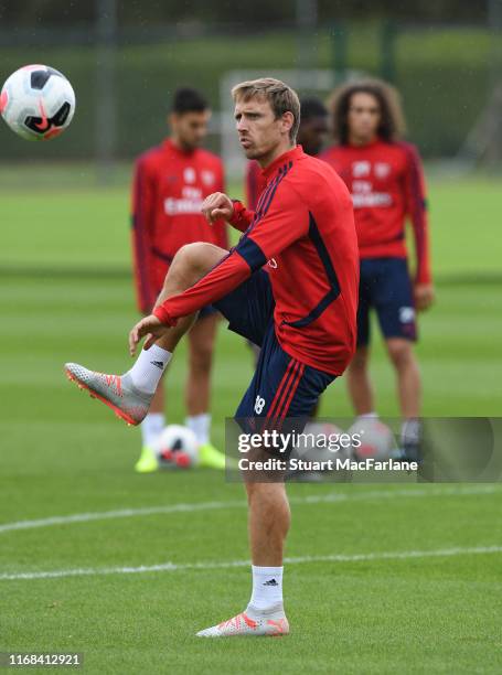 Nacho Monreal of Arsenal during a training session at London Colney on August 16, 2019 in St Albans, England.