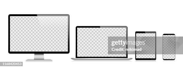 realistische vektor digital tablet, handy, smartphone, laptop und computer-monitor. moderne digitale geräte - computer-monitor stock-grafiken, -clipart, -cartoons und -symbole