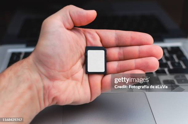 memory card on hand - byte foto e immagini stock