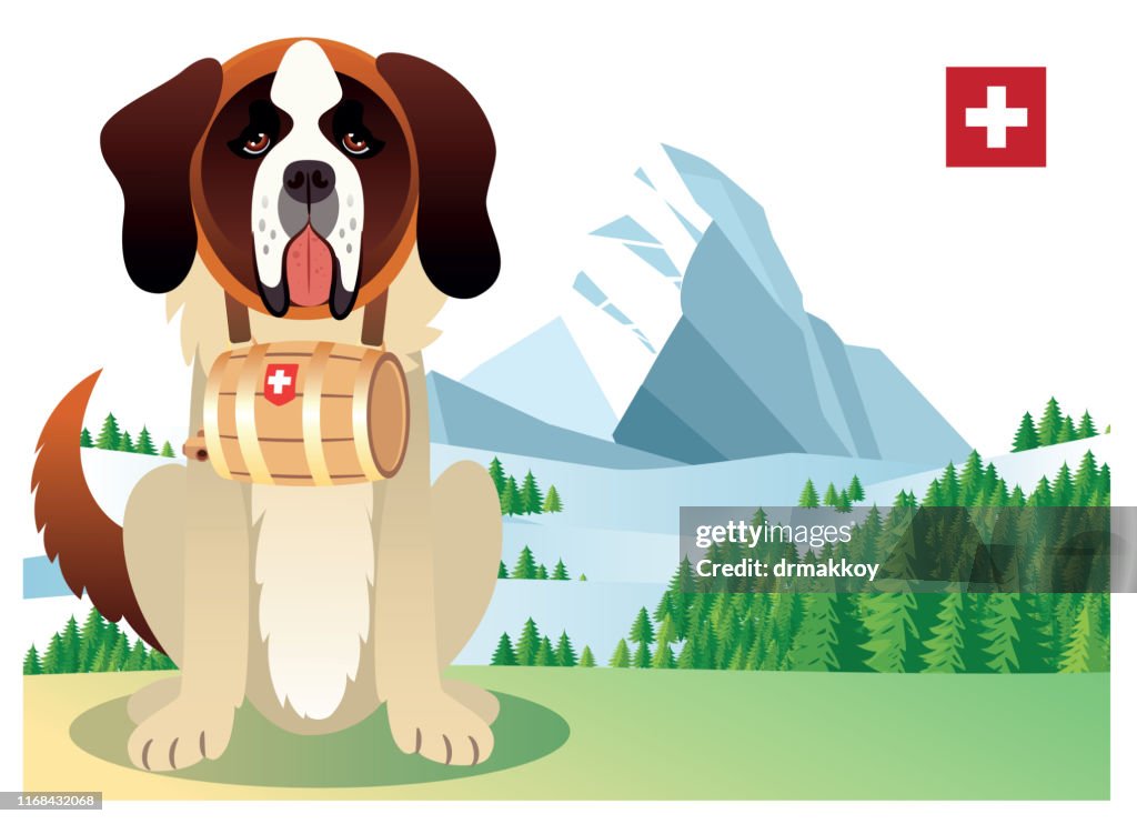 Saint Bernard and mountain,Helvetia