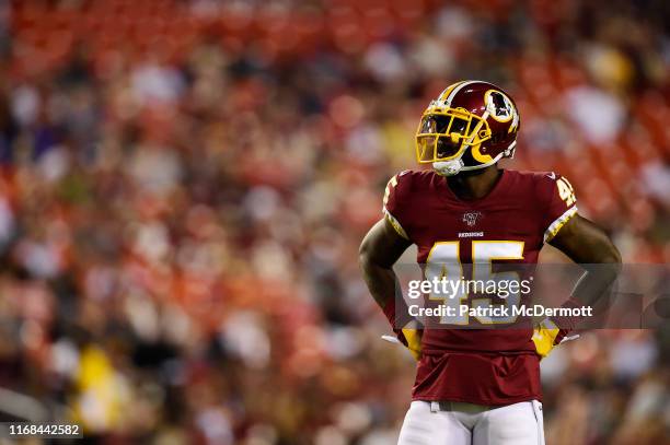 Dominique Rodgers-Cromartie of the Washington Redskins in action in the first half during a preseason game against the Cincinnati Bengals at...