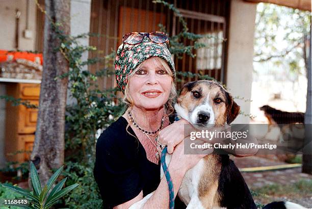 Animal rights activist Brigitte Bardot visits her dog refuge "The Nice Dogs" of Carnoules on October 7, 2001 in Paris, France.