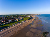 Aerial view of Bexhill on sea beach,  Sussex by drone