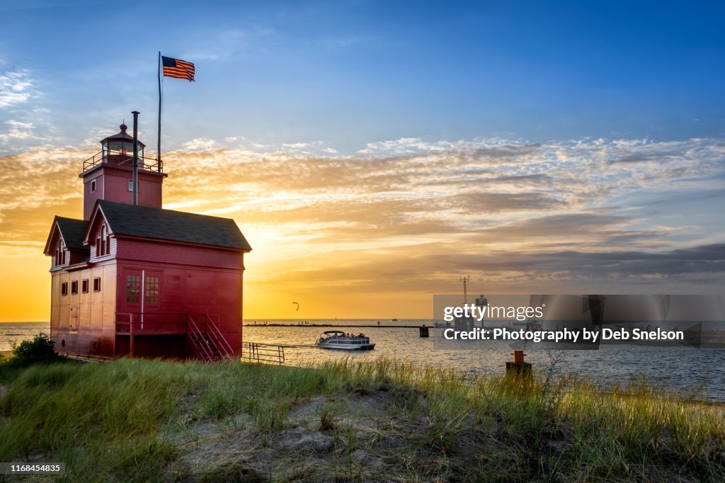 Sunset Holland Harbor Light "Big Red" Lake Michigan