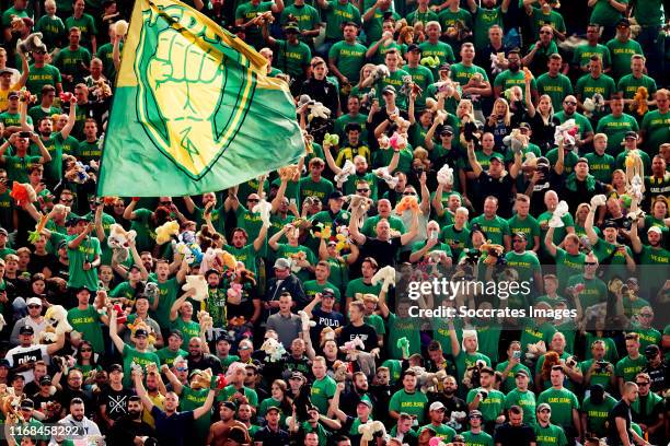 Supporters of ADO Den Haag during the Dutch Eredivisie match between Feyenoord v ADO Den Haag at the Stadium Feijenoord on September 15, 2019 in...