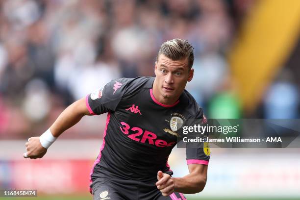 Ezgjan Alioski of Leeds United during the Sky Bet Championship match between Barnsley and Leeds United at Oakwell Stadium on September 15, 2019 in...