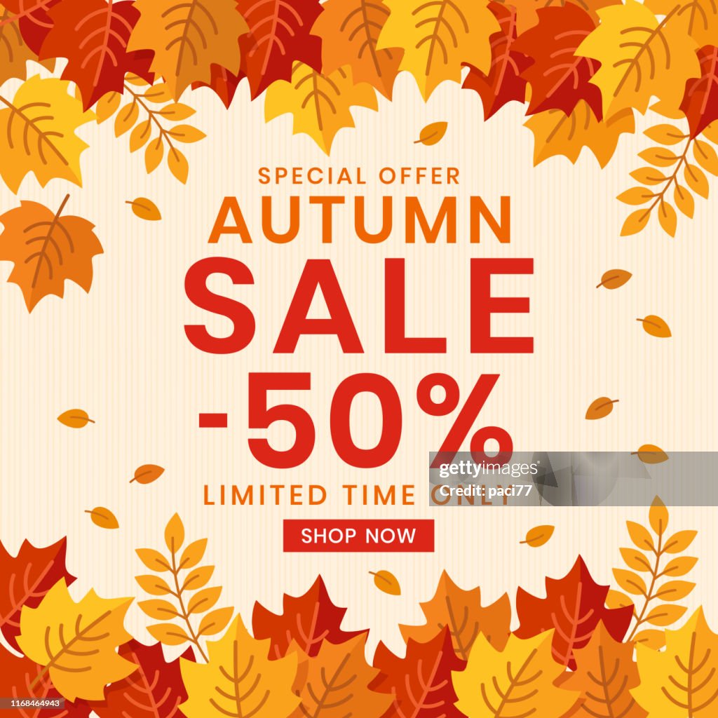 Herbst Verkauf Banner Hintergrund mit Blättern.