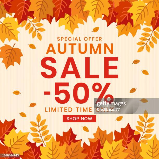 autumn sale banner background with leaves. - retail environment stock illustrations