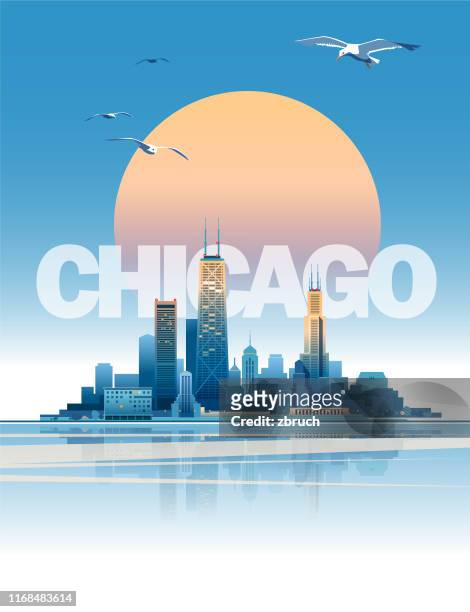 stockillustraties, clipart, cartoons en iconen met chicago skyline - chicago illinois