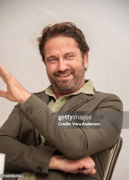 Gerard Butler at the "Angel Has Fallen" Press Conference at the Four Seasons Hotel on August 16, 2019 in Beverly Hills, California.