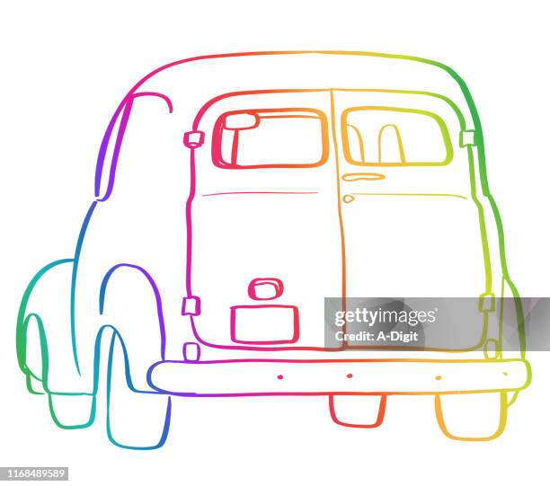 vintage car chalkboard rainbow - milk truck stock illustrations