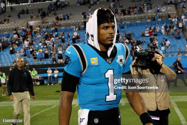 Cam Newton quarterback of Carolina during a NFL football game between the Tampa Bay Buccaneers and the Carolina Panthers on September 12 at Bank of...