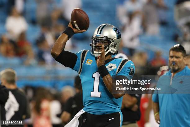 Cam Newton quarterback of Carolina during a NFL football game between the Tampa Bay Buccaneers and the Carolina Panthers on September 12 at Bank of...