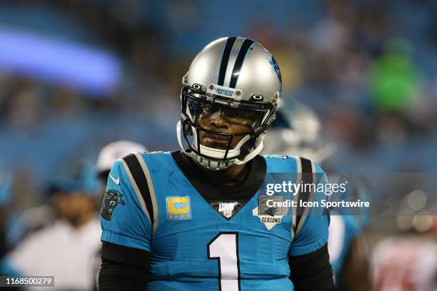 Cam Newton quarterback of Carolina during a NFL football game between the Tampa Bay Buccaneers and the Carolina Panthers on September 12 at Bank of...