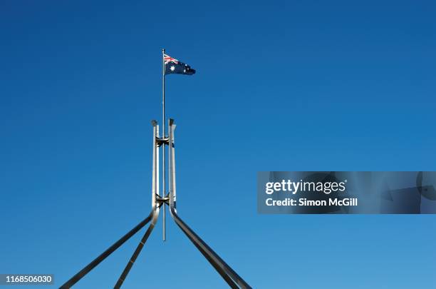 flagmast of parliament house, canberra, australian capital territory, australia - オーストラリア首都特別地域 ストックフォトと画像