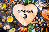 Assortment of food rich in omega-3