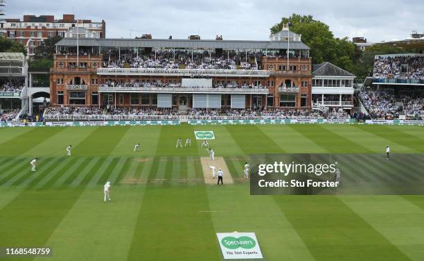 General view of the pavillion at Lords as Ben Stokes bowls to Steve Smith during day four of the 2nd Test Match between England and Australia at...