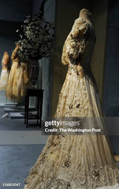 Marjorie Merriweather Post 's wedding gown worn during her first marriage at the age of eighteen to Edward Close. The dress in on display as part of...