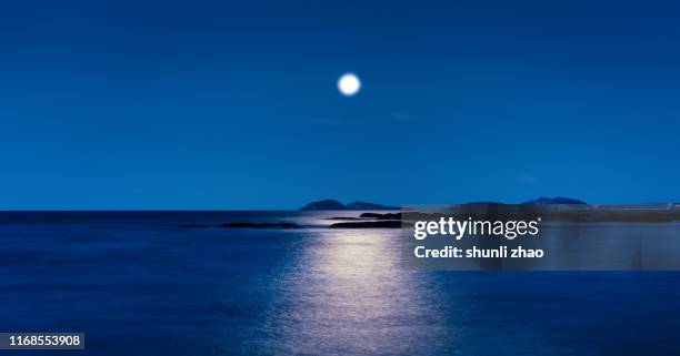 the moon rises from the sea - månljus bildbanksfoton och bilder