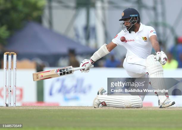 Lahiru Thirimanne of Sri Lanka in action during day three of the First Test match between Sri Lanka and New Zealand at Galle International Stadium on...