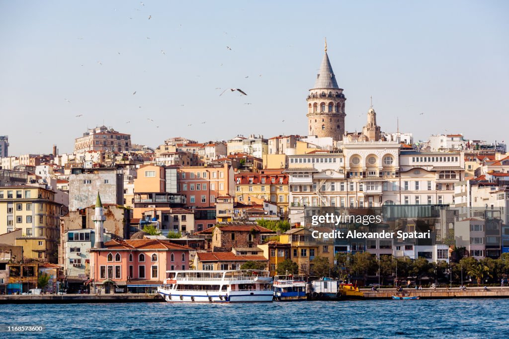 Istanbul skyline with Bosphorus and Galata Tower, Istanbul, Turkey