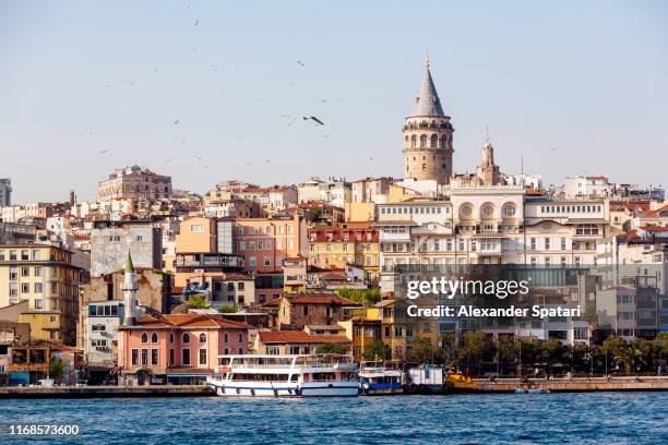 istanbul skyline with bosphorus and galata tower, istanbul, turkey - golden horn fotografías e imágenes de stock