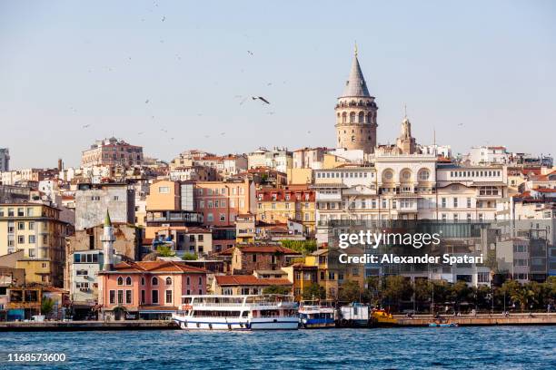 istanbul skyline with bosphorus and galata tower, istanbul, turkey - istanbul photos et images de collection