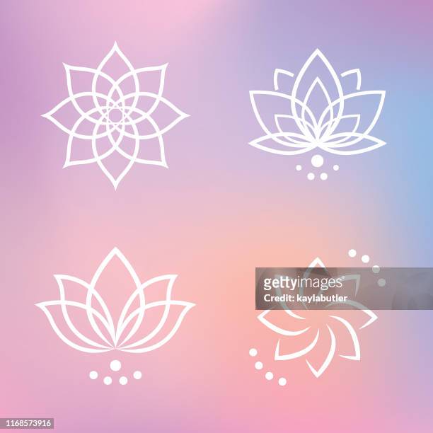 ilustraciones, imágenes clip art, dibujos animados e iconos de stock de conjunto de icono de flor de loto - herbal logo