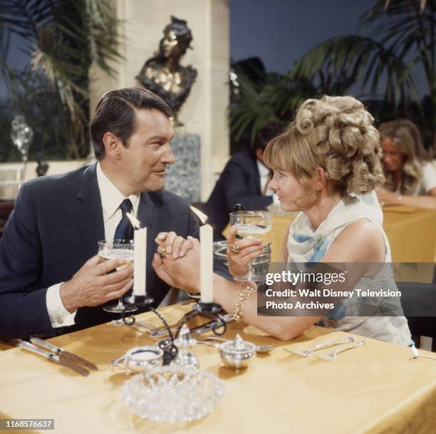 Terence Morgan, Jennie Linden appearing in the ABC tv series 'The Persuaders!' episode 'To the Death, Baby'.