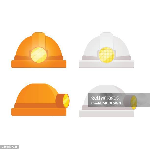 miners helmet set - mining hats stock illustrations