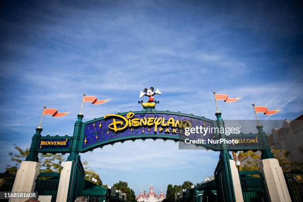 View of the entree at Disneyland Paris, in Paris, France, on September 14, 2019. Disneyland Paris is one of Europe's most popular attractions. In...