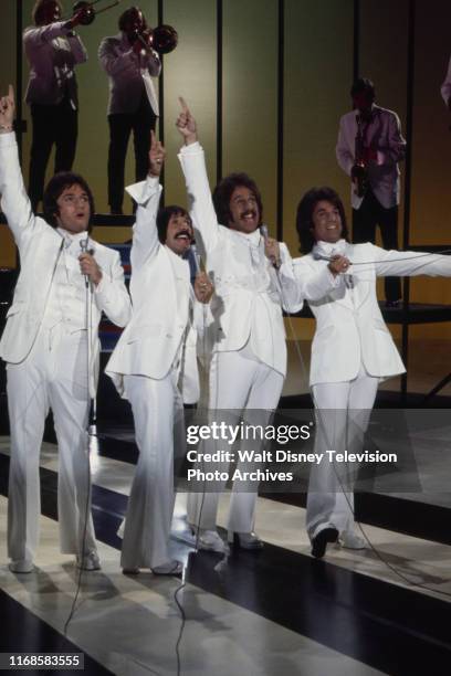 Brett Hudson, Sonny Bono, Mark Hudson, Bill Hudson, the Hudson Brothers appearing on the ABC tv series 'The Sonny Comedy Revue'.