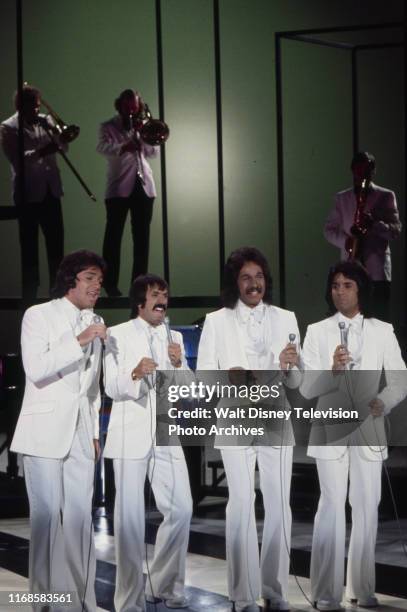 Brett Hudson, Sonny Bono, Mark Hudson, Bill Hudson, the Hudson Brothers appearing on the ABC tv series 'The Sonny Comedy Revue'.
