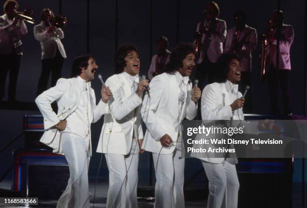 Sonny Bono, Brett Hudson, Mark Hudson, Bill Hudson, the Hudson Brothers appearing on the ABC tv series 'The Sonny Comedy Revue'.